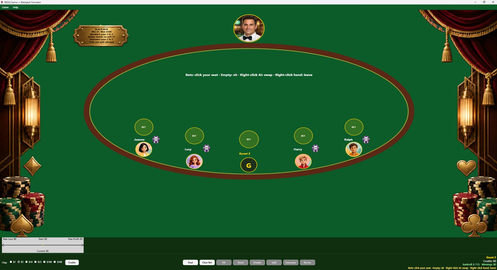 Blackjack Simulator table