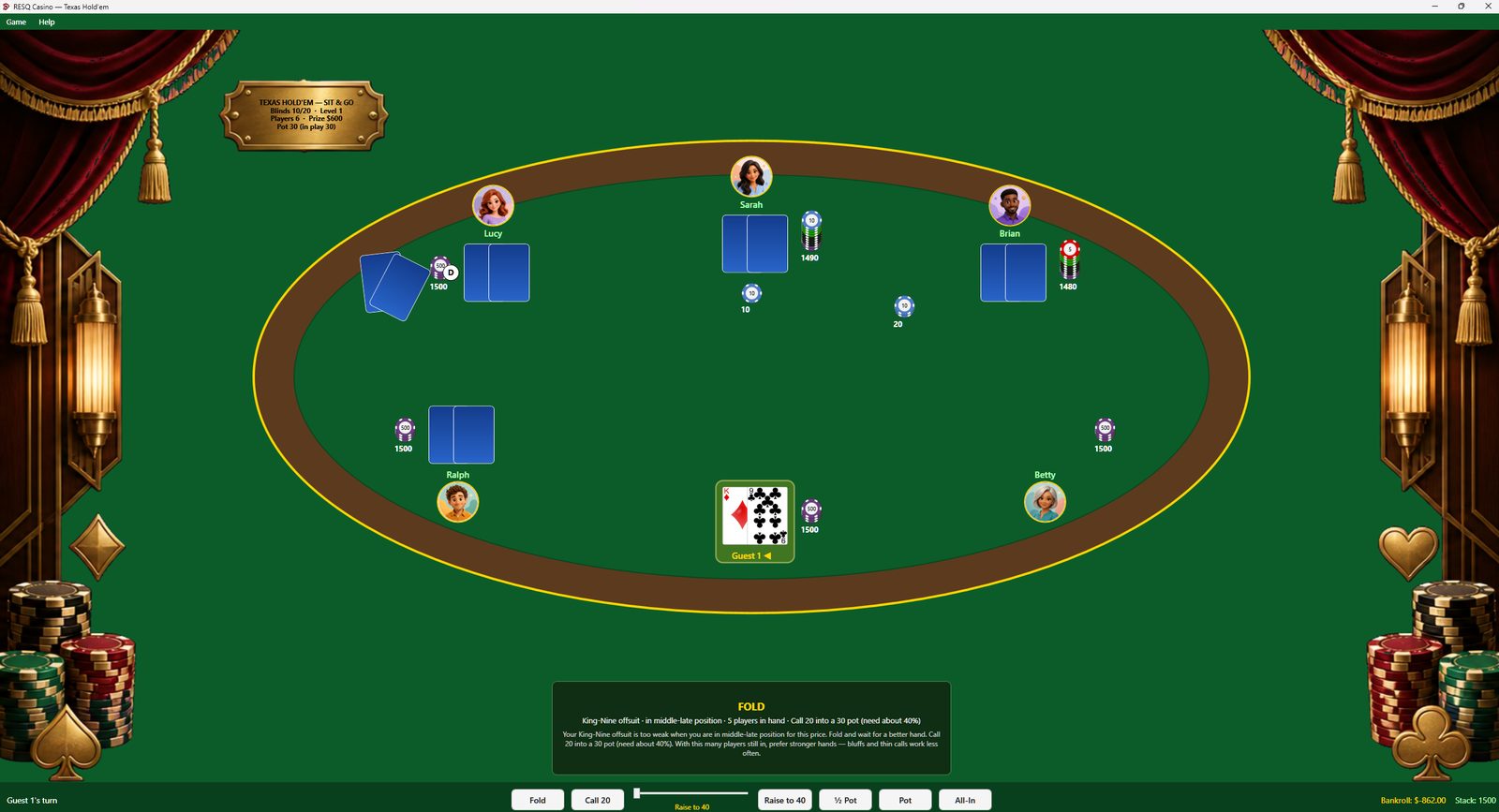 Texas Hold'em Simulator table